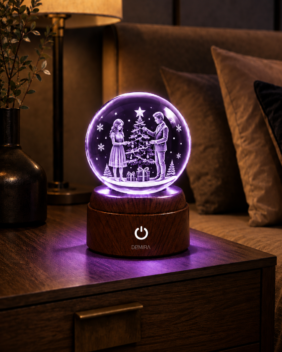 Christmas Together crystal globe glowing purple