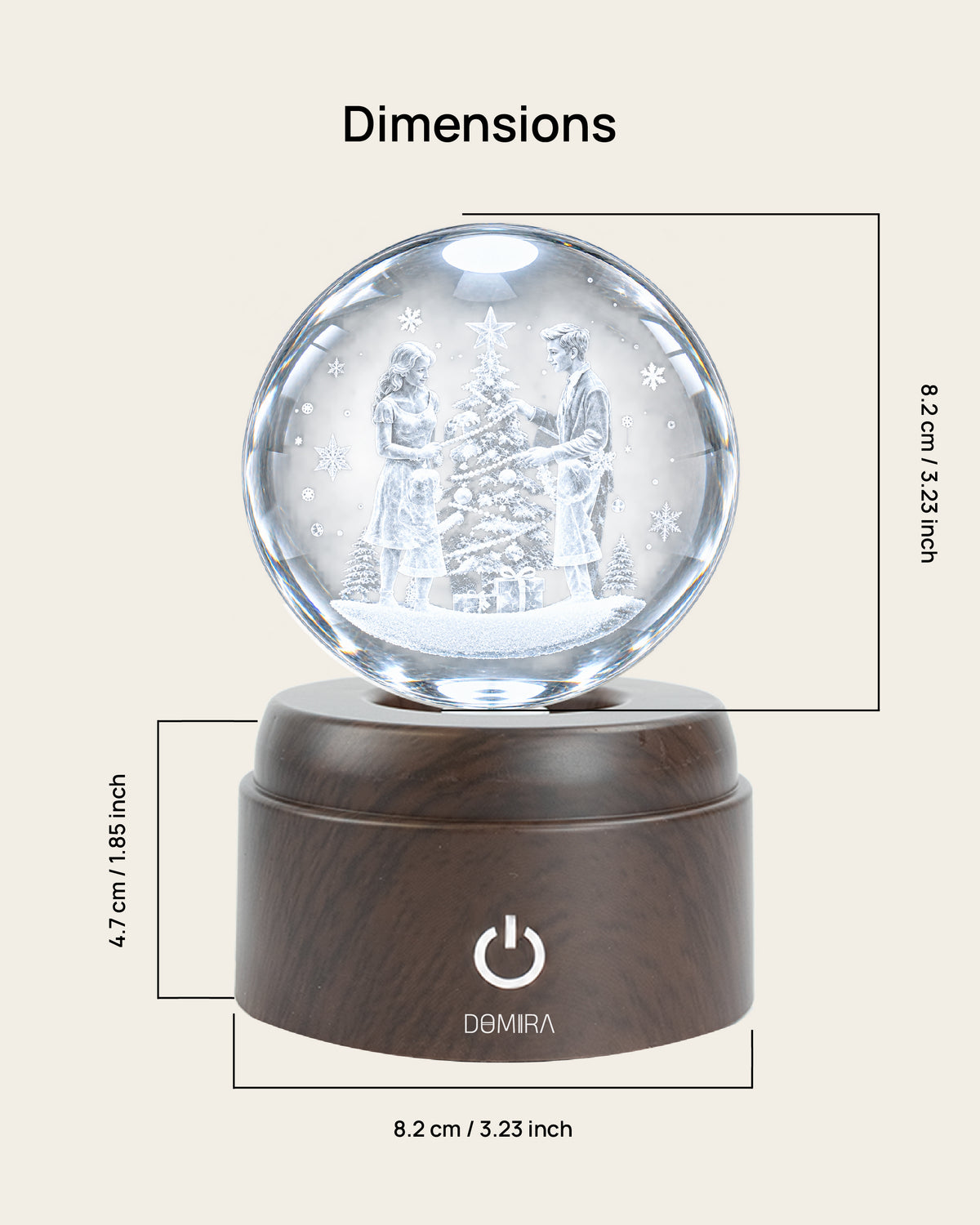 Christmas Together crystal globe dimensions: 8.2 cm globe on an 8.2 cm wide, 4.7 cm high base