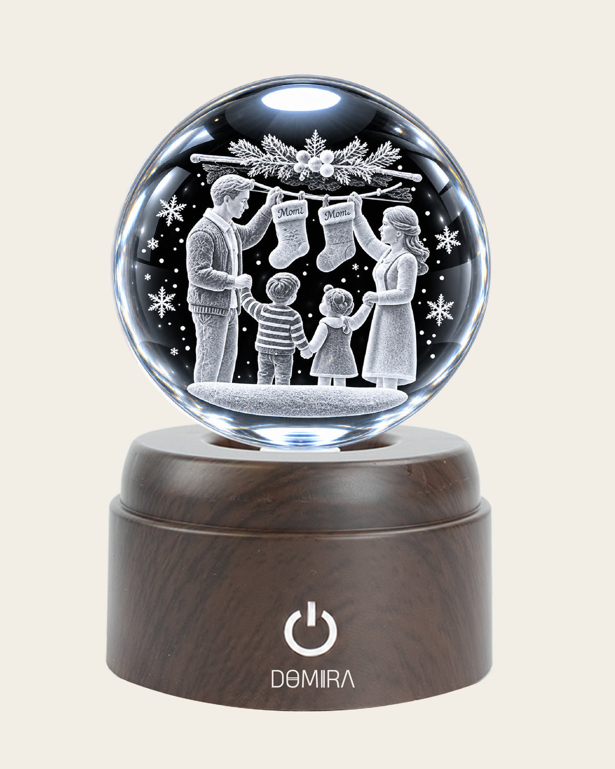 Christmas Traditions crystal globe close-up of the 3D engraved design