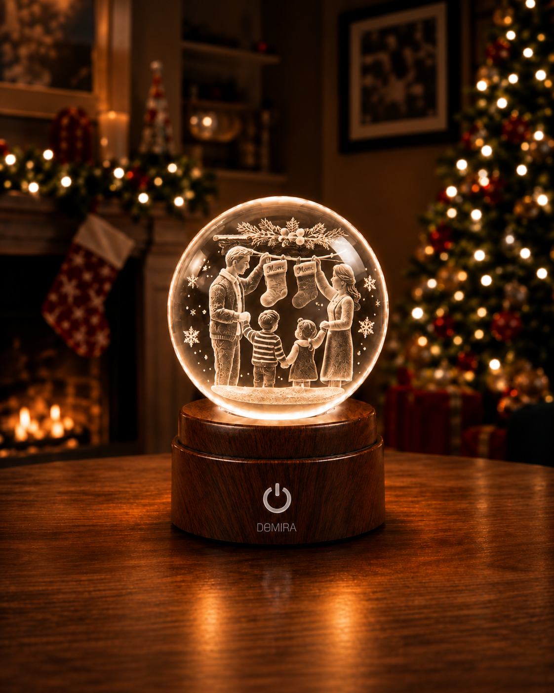 Christmas Traditions crystal globe glowing warm amber