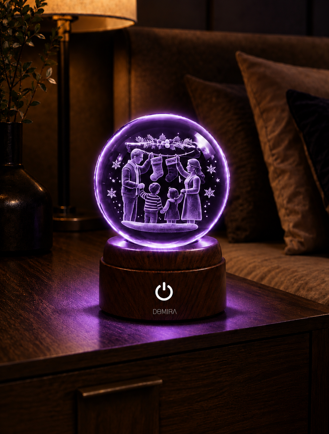 Christmas Traditions crystal globe glowing purple