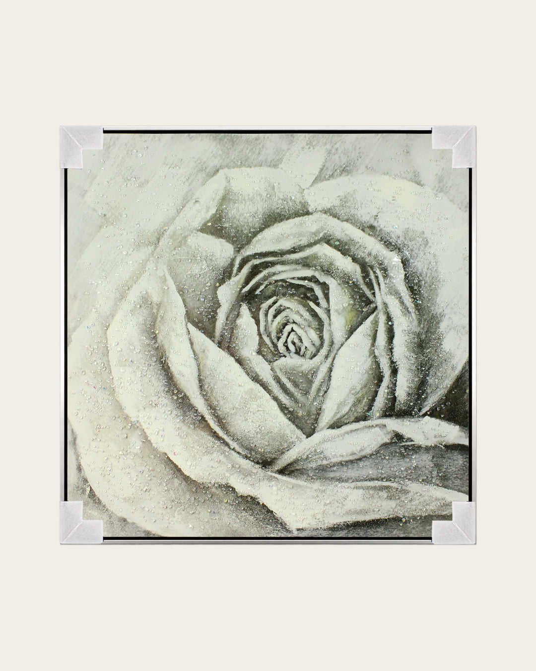 Forever, Still silver rose resin wall art with corner protectors for delivery