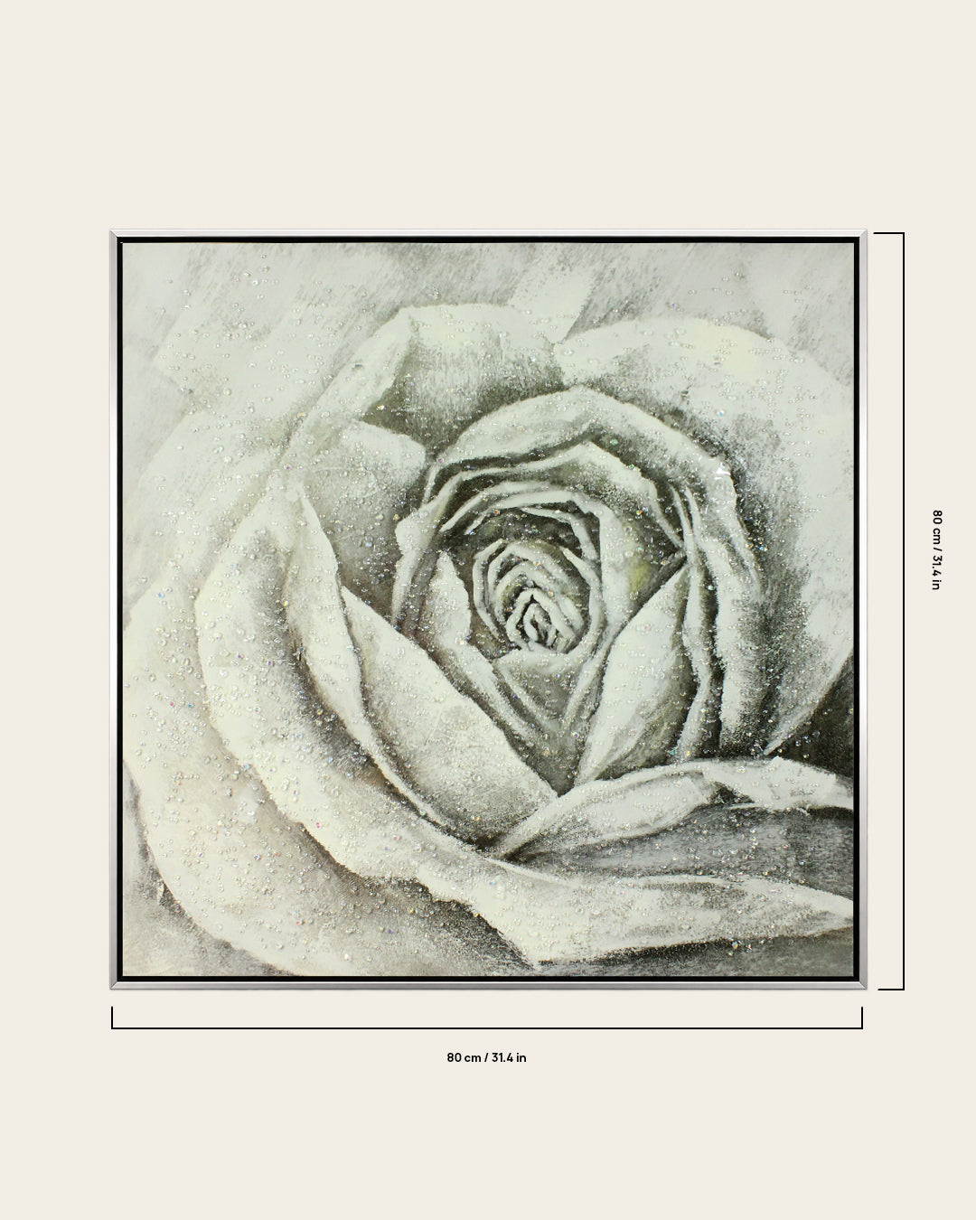 Forever, Still silver rose resin wall art 80 x 80 cm dimensions