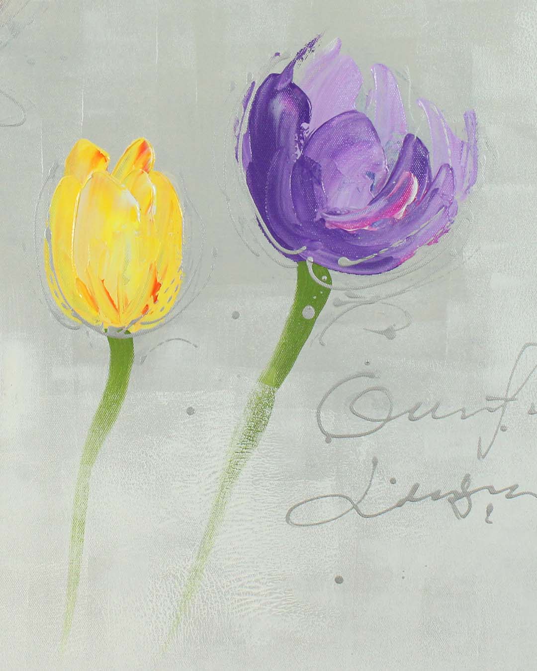 Four in Bloom tulip painting close-up of the brushwork