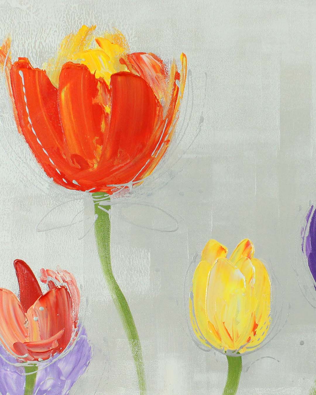 Four in Bloom tulip painting close-up of the textured paint