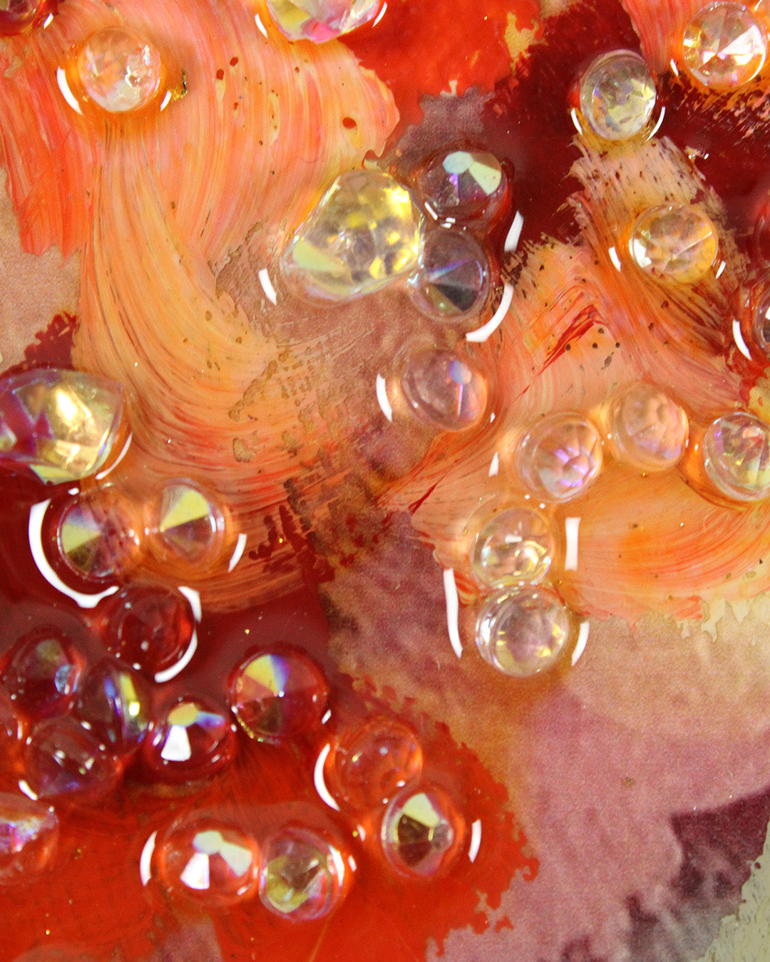 Freshly Gathered vase bouquet resin wall art close-up of the red blooms under resin