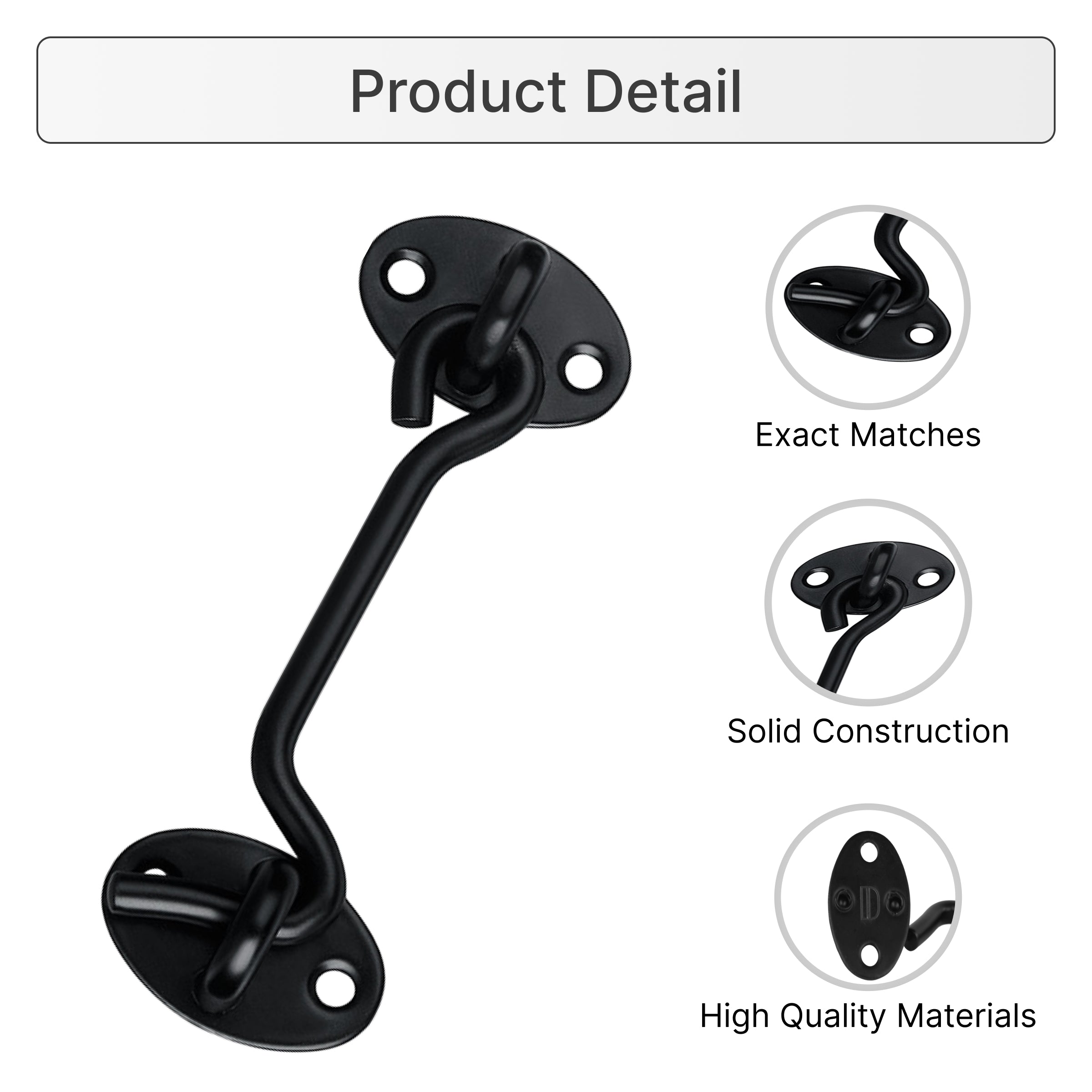 Black gate hook and eye latch