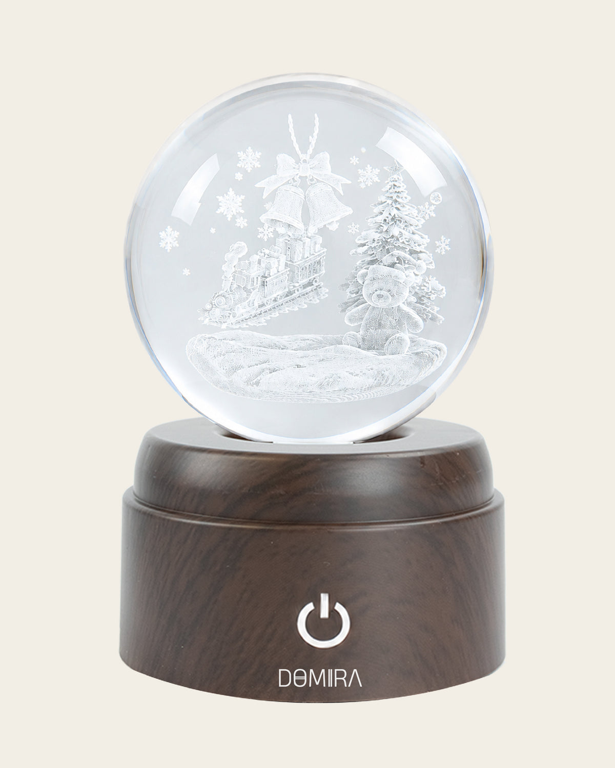 Christmas Express crystal globe front view on its rotating LED base