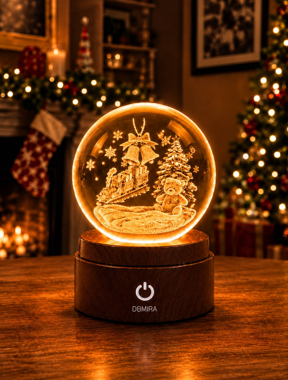 Christmas Express crystal globe glowing warm amber