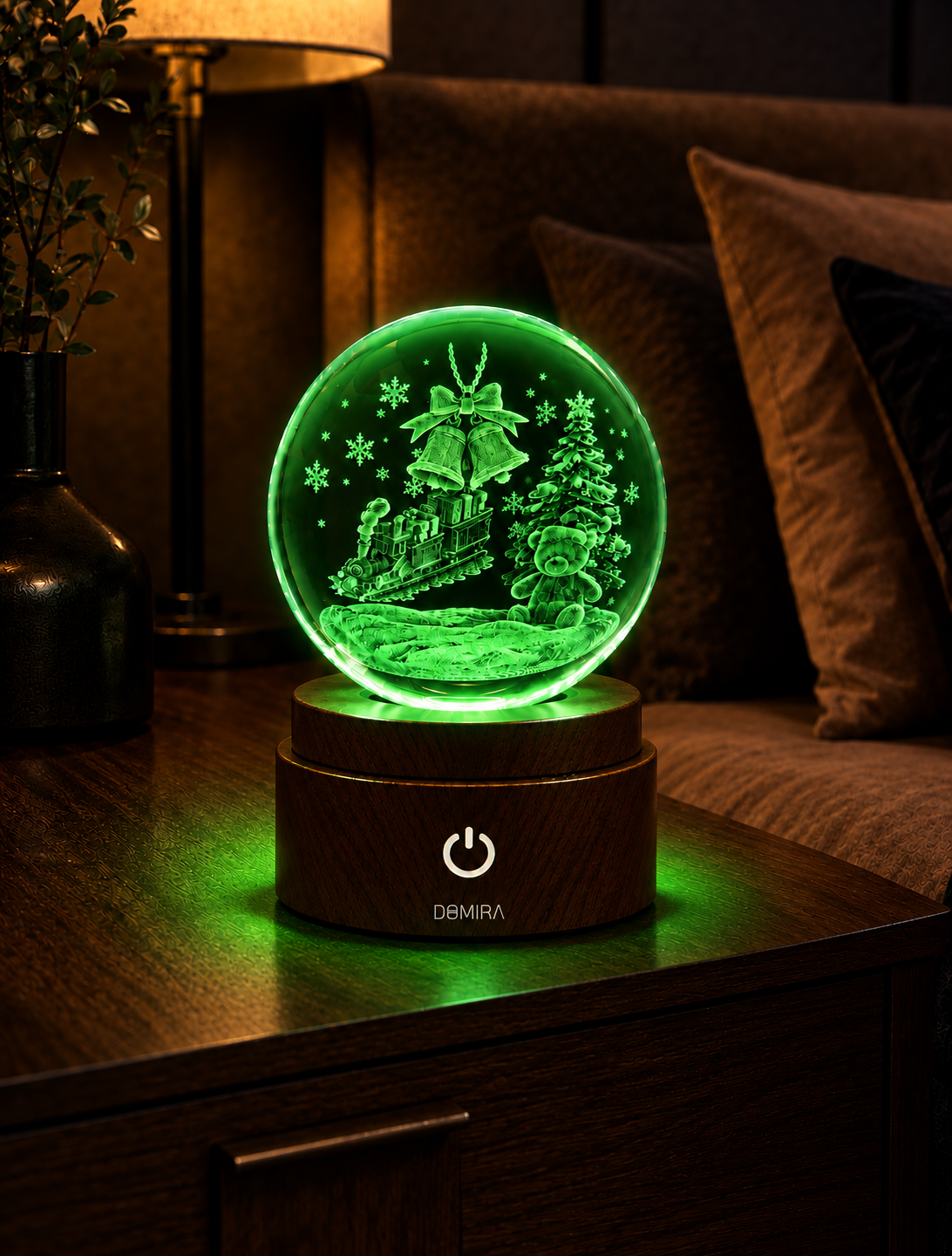 Christmas Express crystal globe glowing green