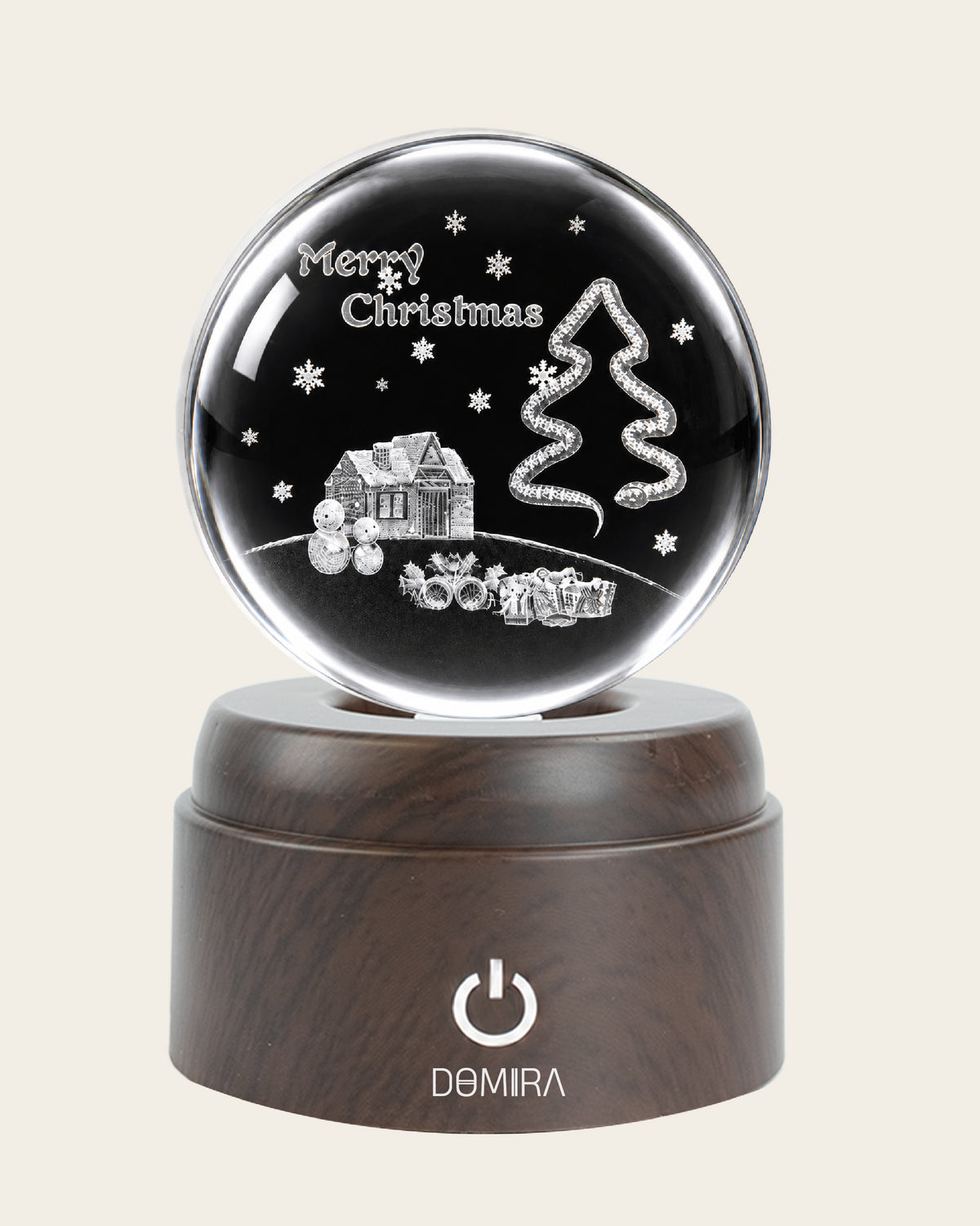 Winter Wonderland crystal globe close-up of the 3D engraved design