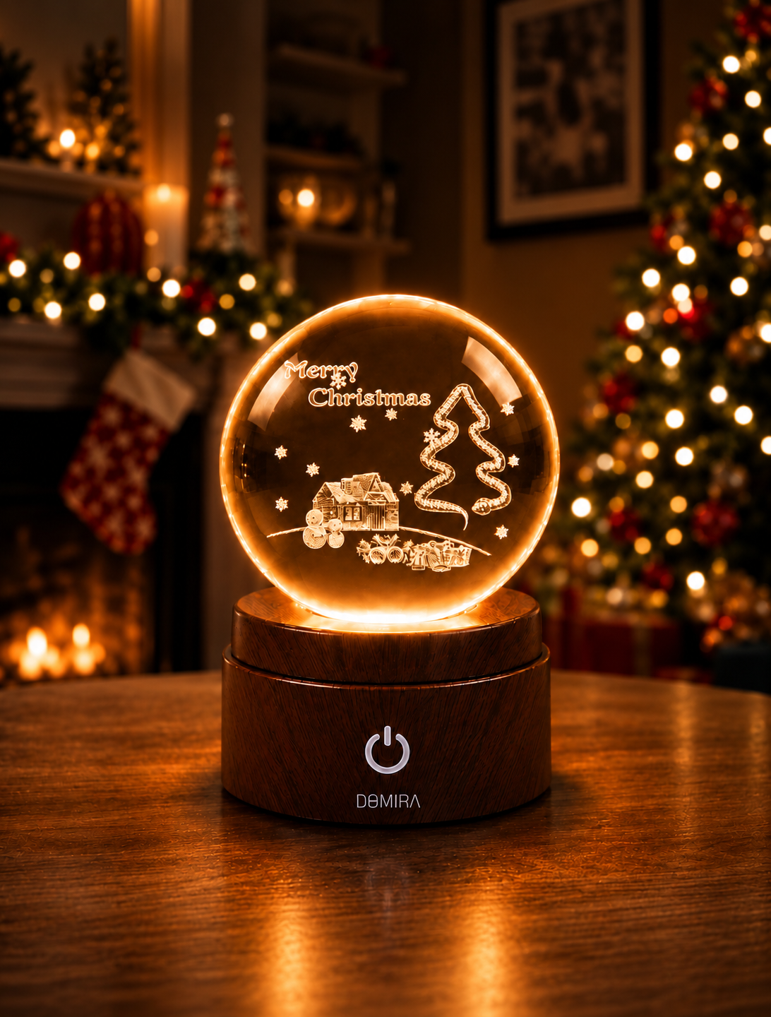Winter Wonderland crystal globe glowing warm amber