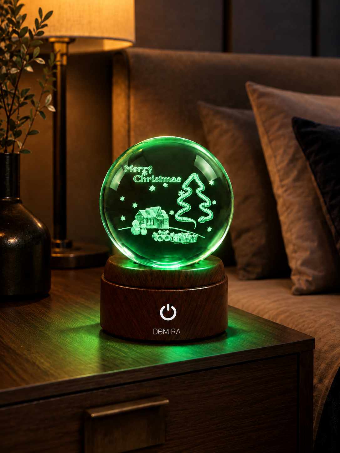 Winter Wonderland crystal globe glowing green