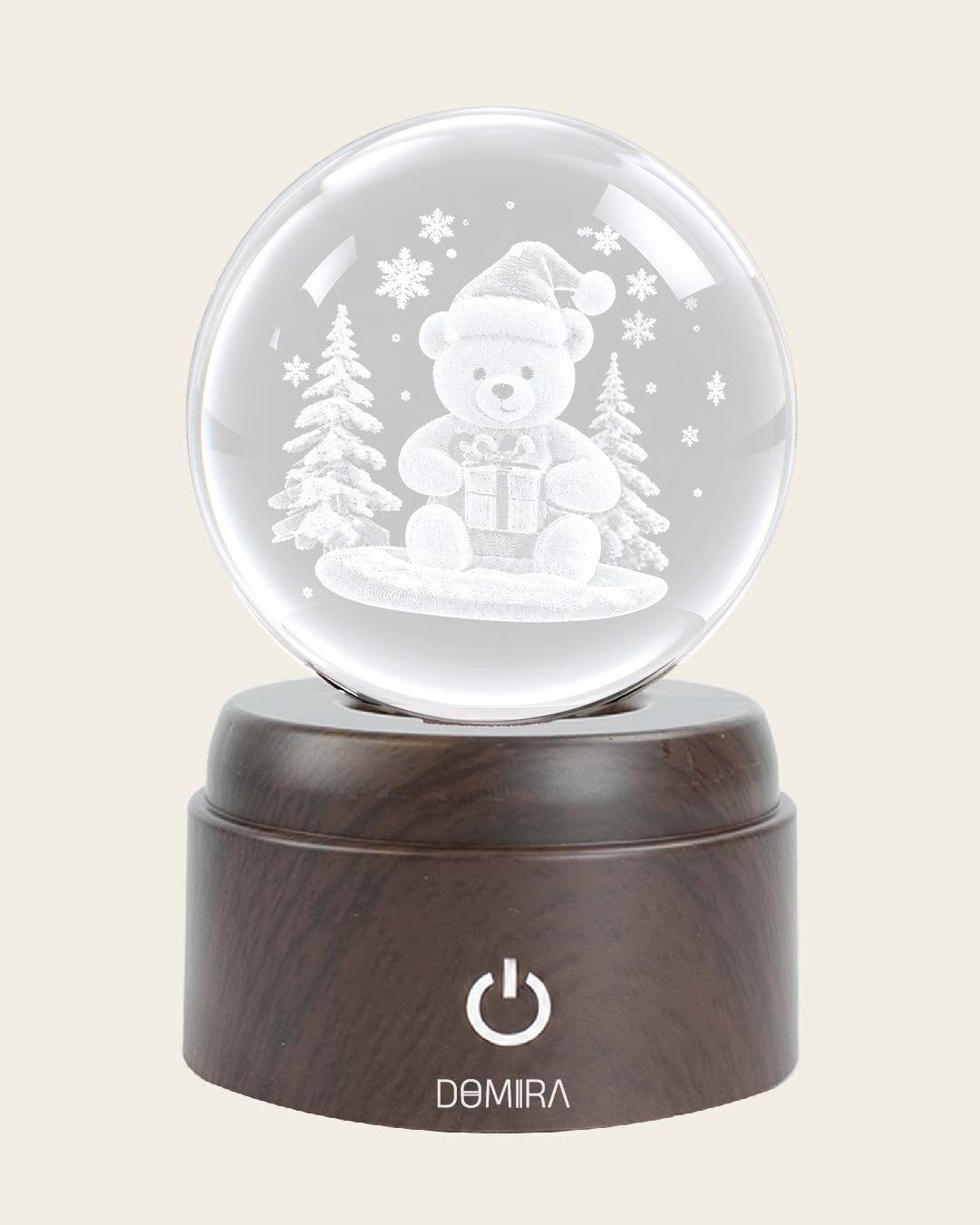 Wrapped in Wonder crystal globe front view on its rotating LED base