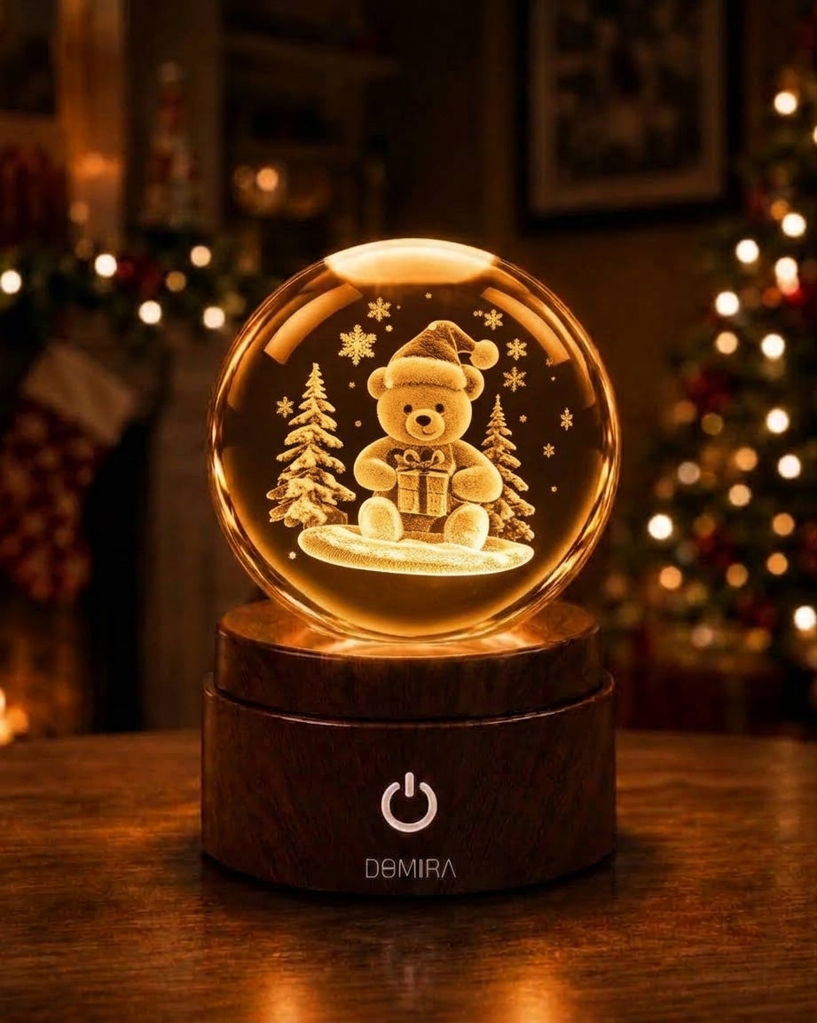 Wrapped in Wonder crystal globe glowing warm amber