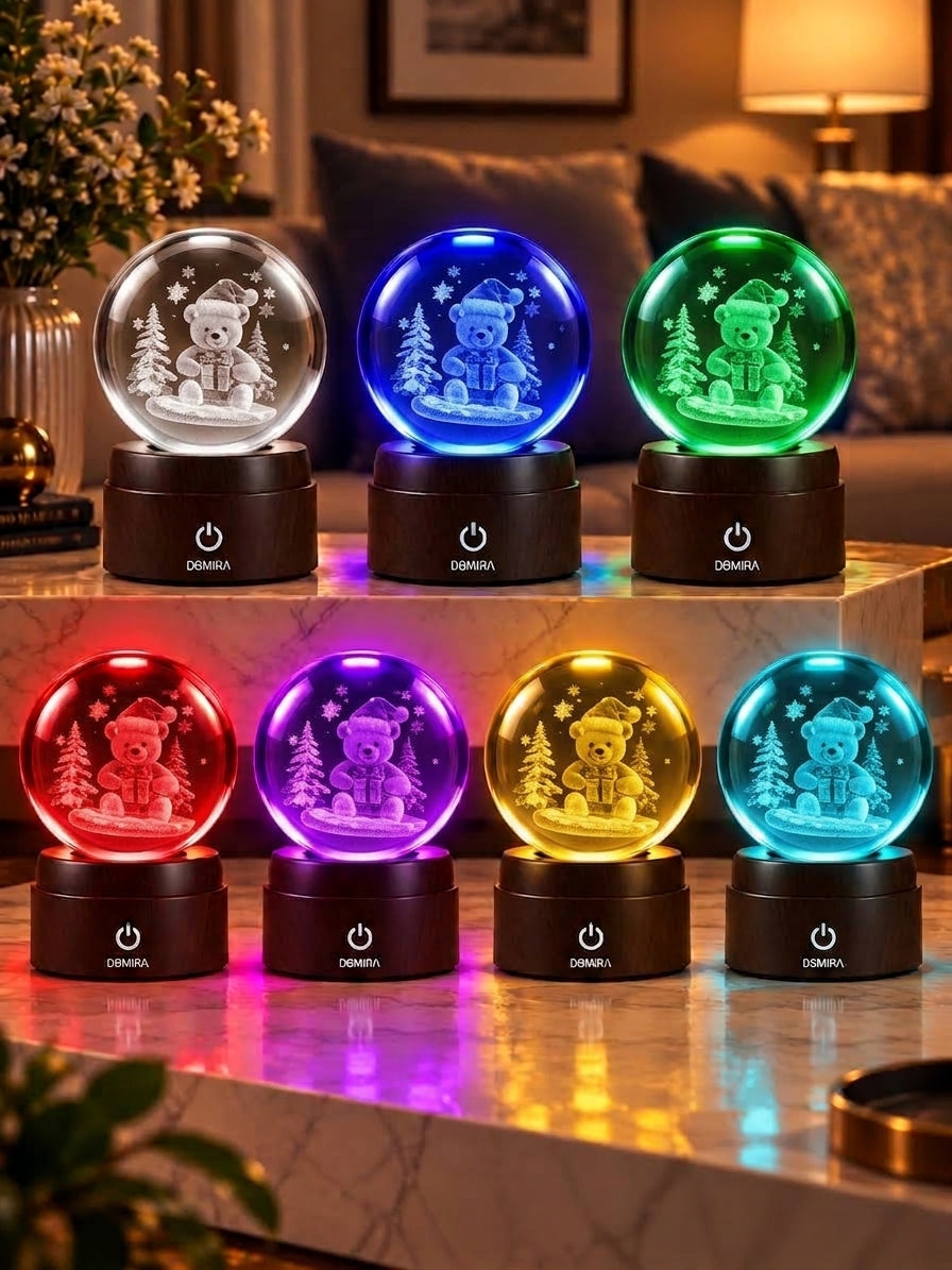 Wrapped in Wonder crystal globe shown in seven LED colours