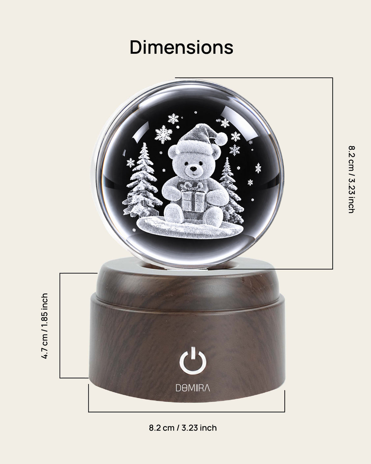 Wrapped in Wonder crystal globe dimensions: 8.2 cm globe on an 8.2 cm wide, 4.7 cm high base