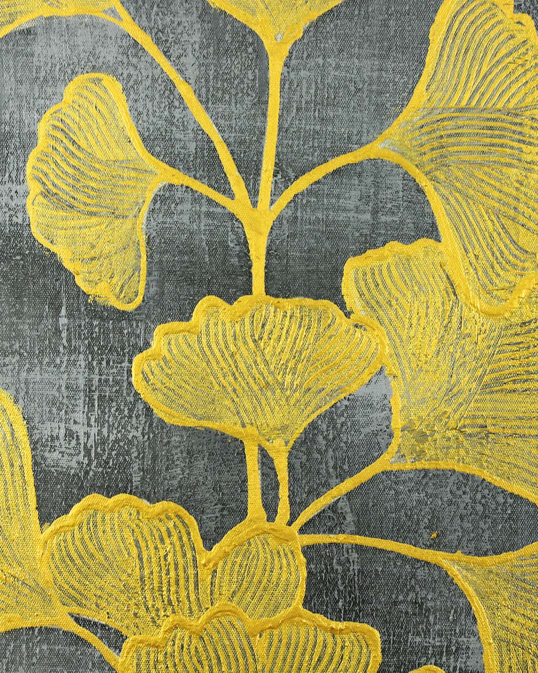 Gilded Ginkgo gold foliage wall art close-up of the gold ginkgo leaves