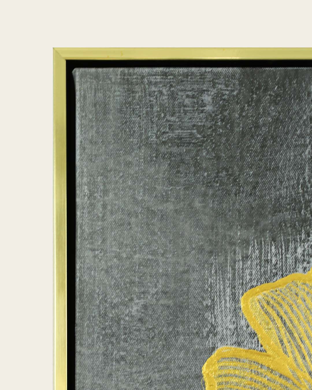 Gilded Ginkgo gold foliage wall art gold and black frame corner detail