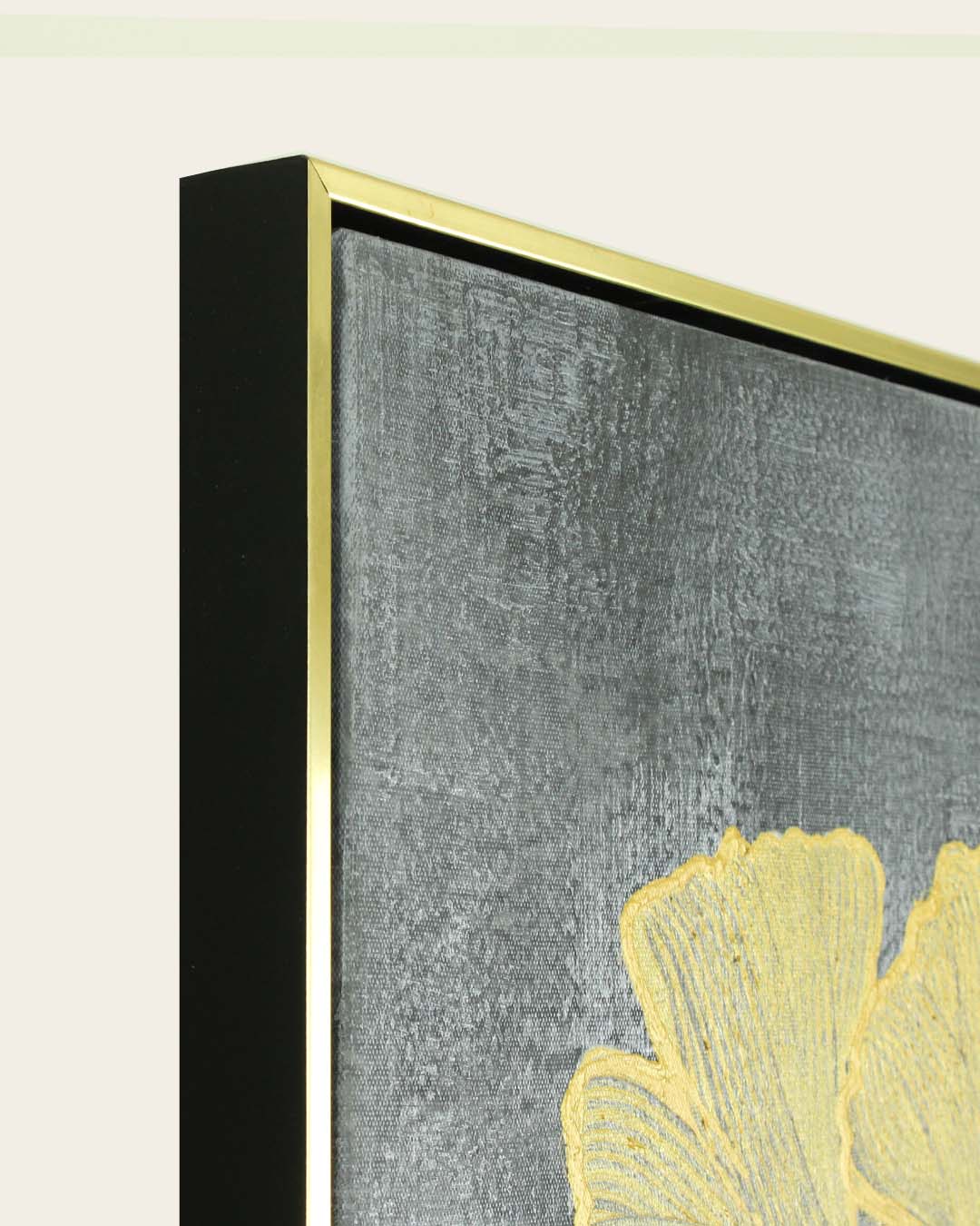 Gilded Ginkgo gold foliage wall art side profile of the gold and black frame