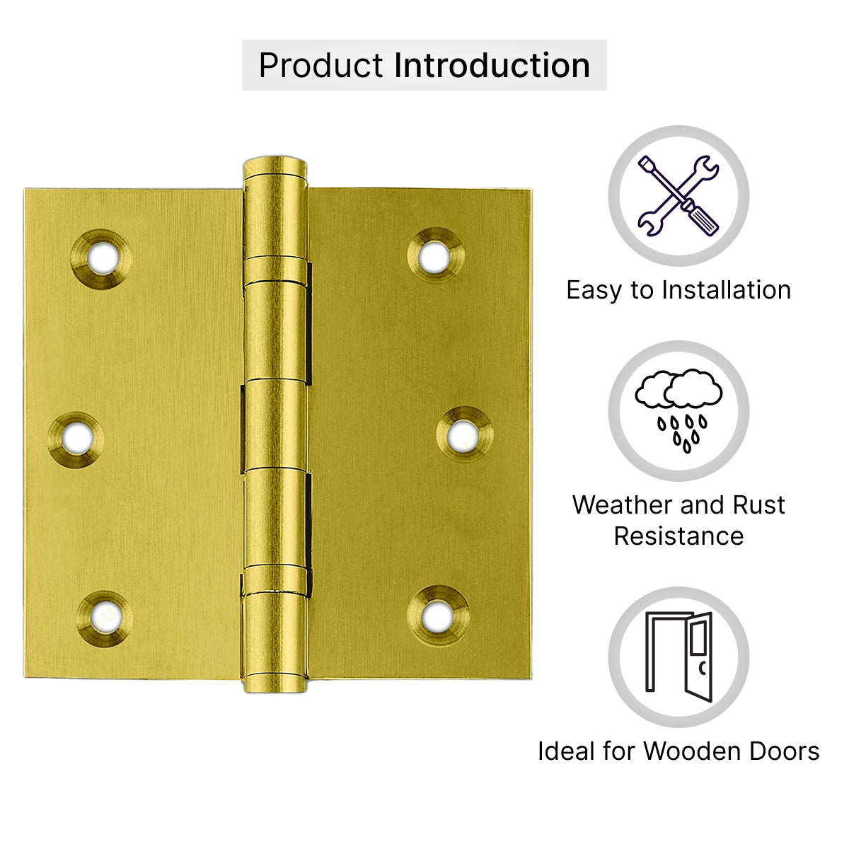 Gold 3 inch door hinges close up detail