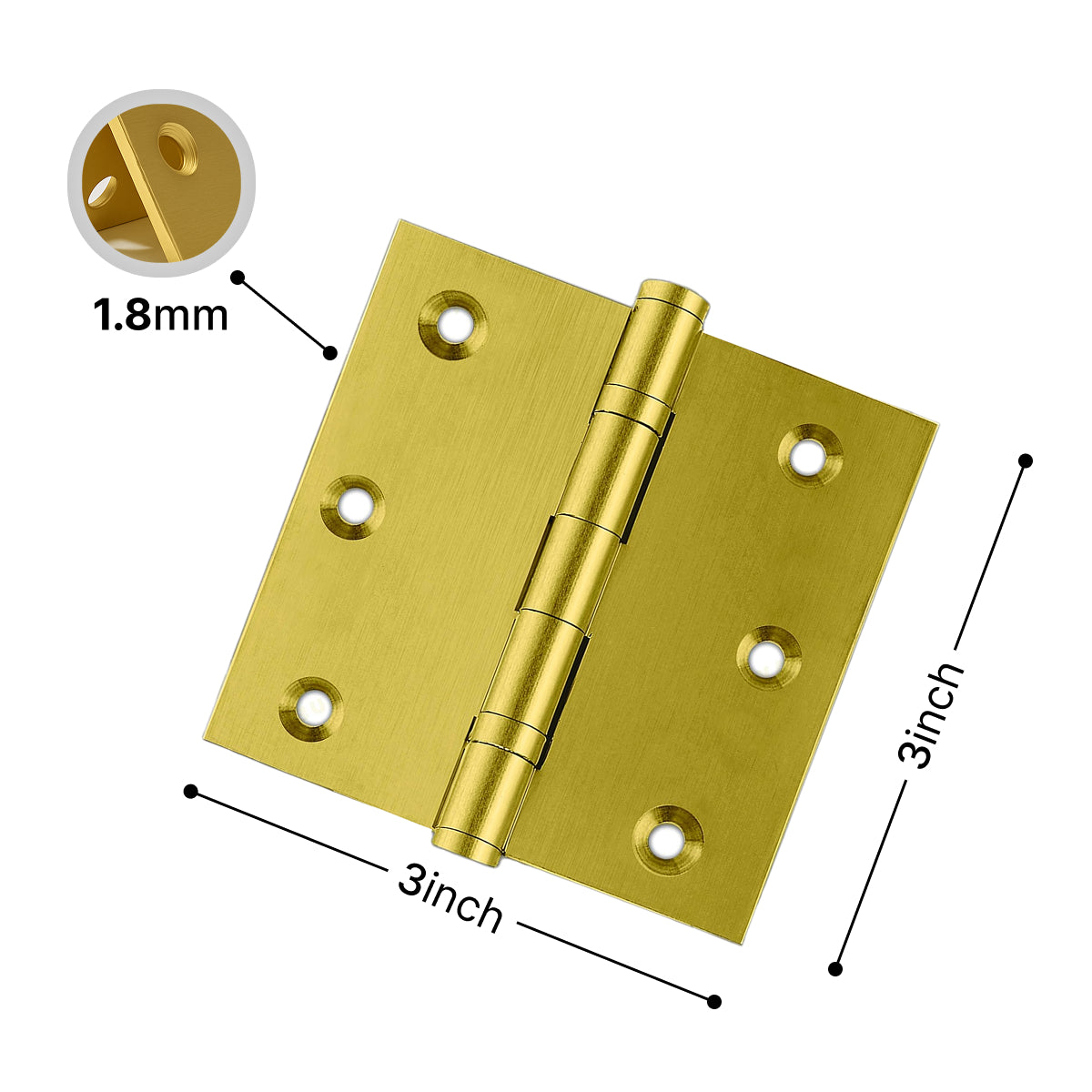 Gold 3 inch door hinges front view