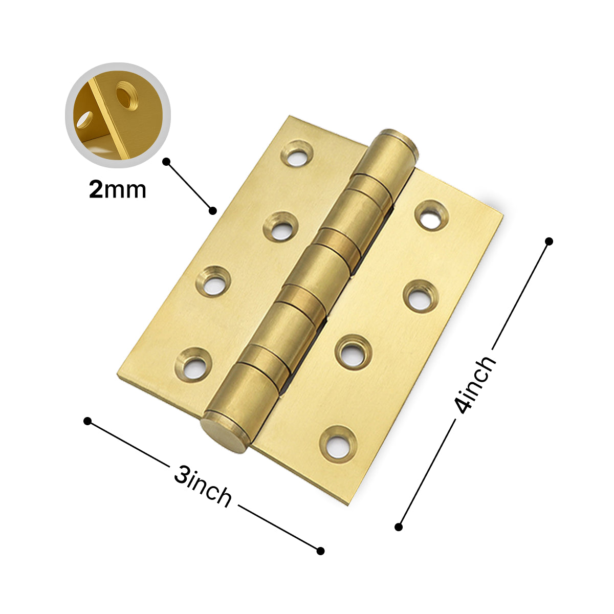 Gold 4 inch door hinges close up detail