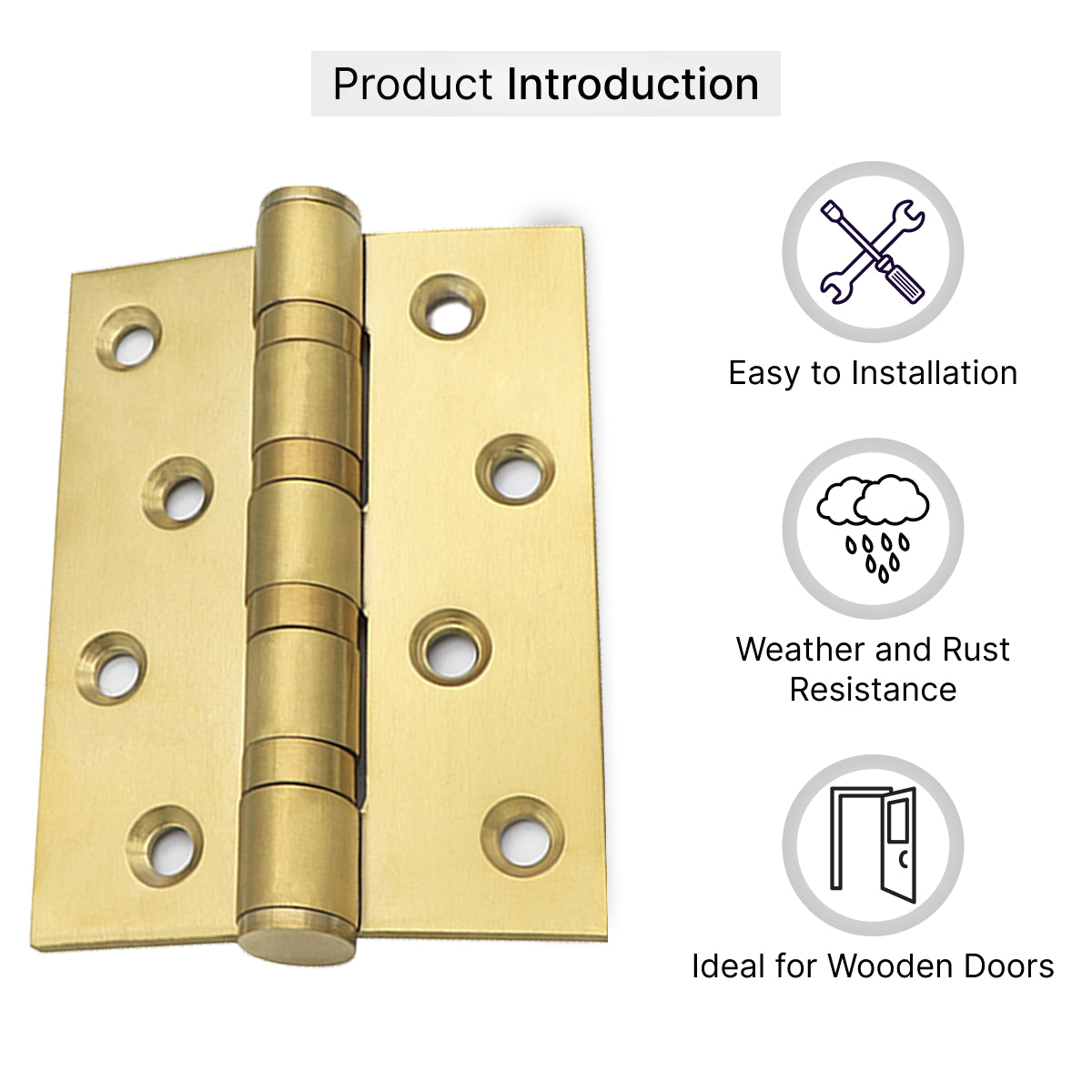 Gold 4 inch door hinges side view