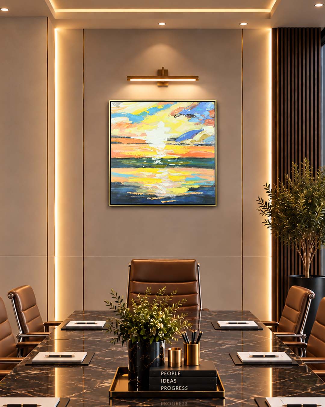 Golden Hour colourful abstract painting in a home office