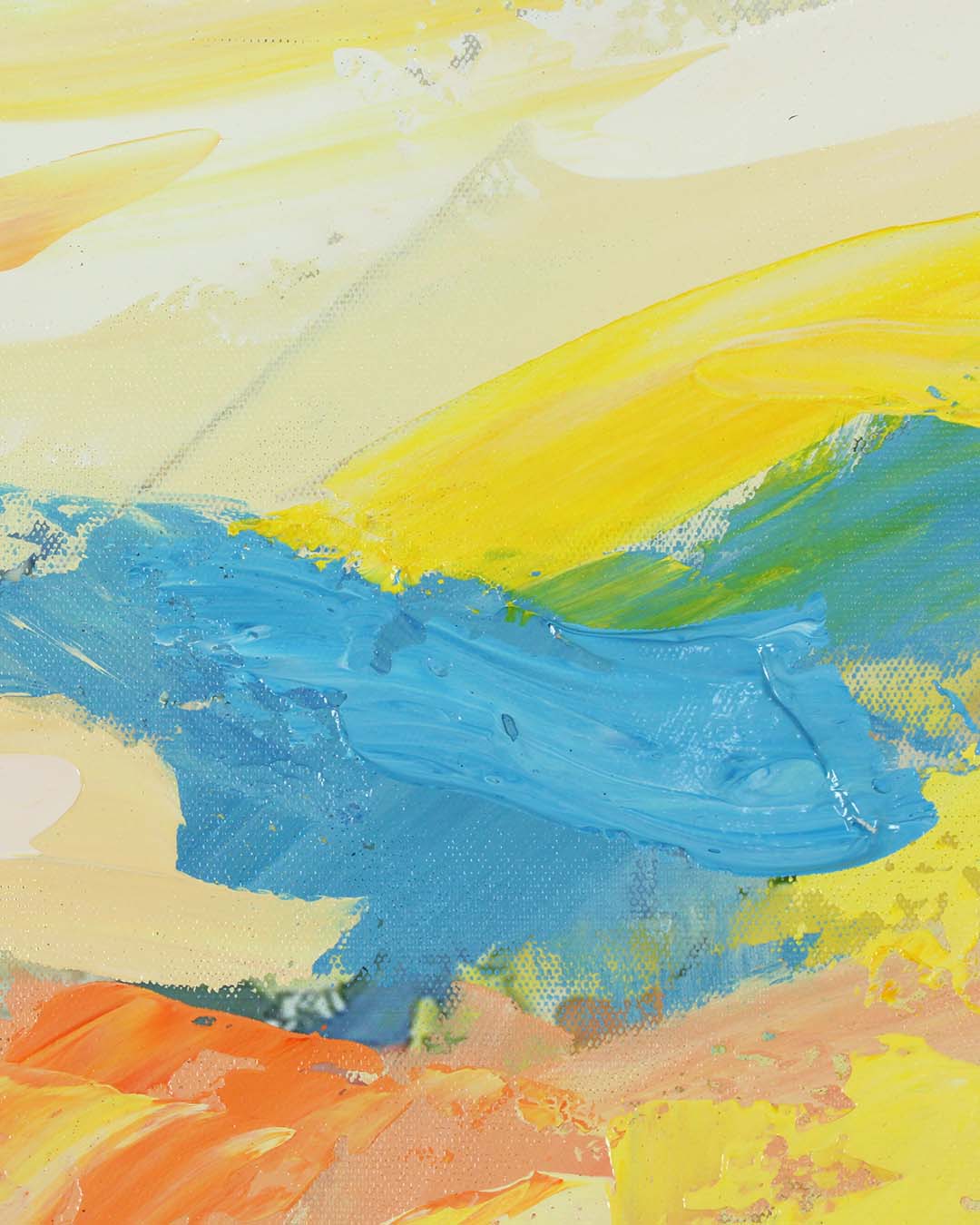 Golden Hour colourful abstract painting close-up of the textured paint