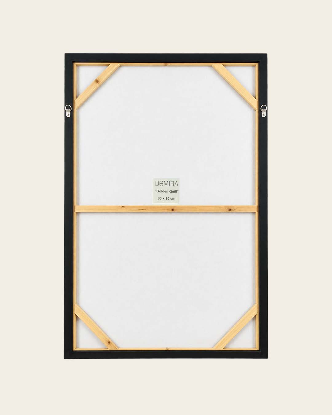 Golden Quill feather canvas art back of the framed canvas