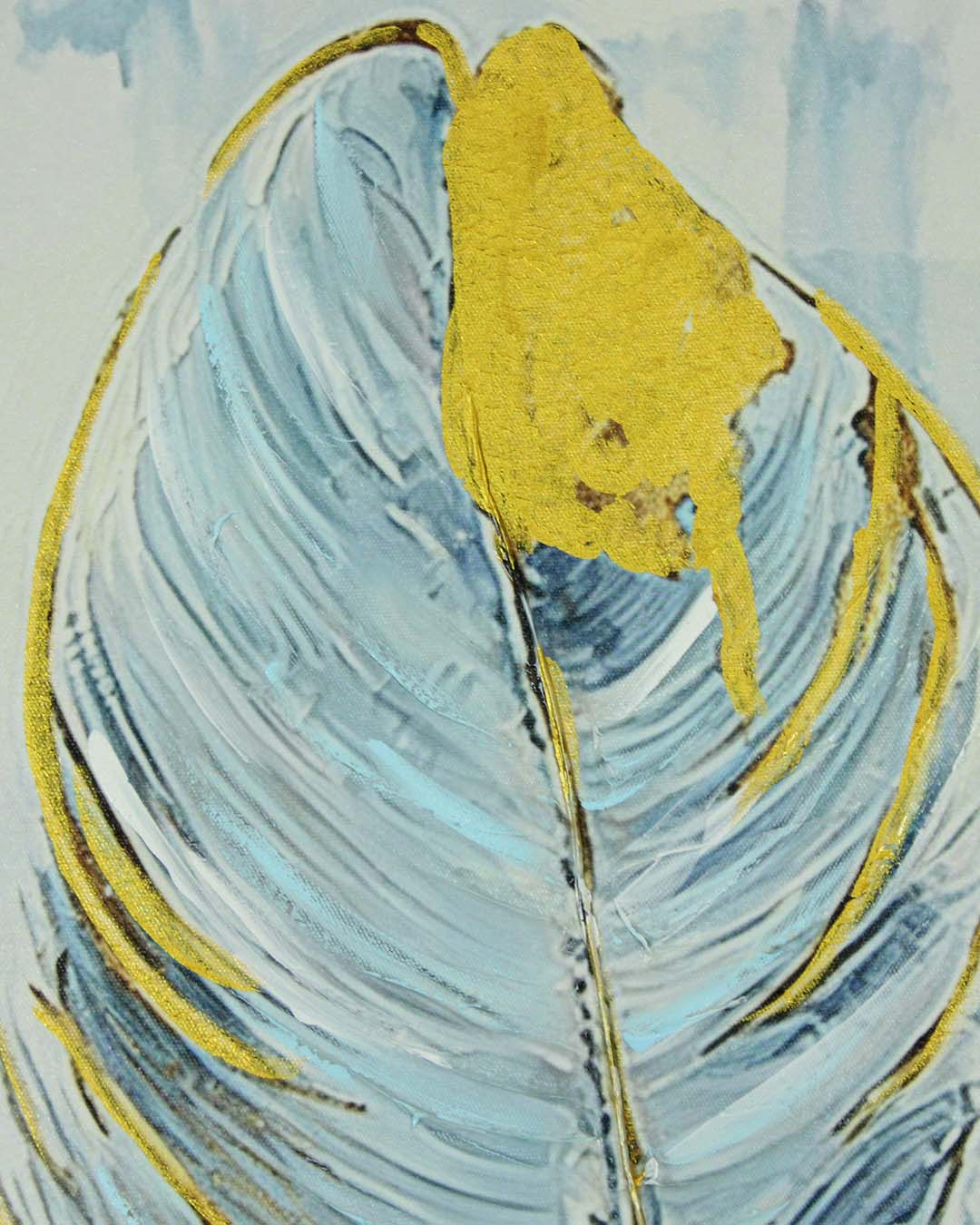 Golden Quill feather canvas art close-up of the gold leaf on the feather