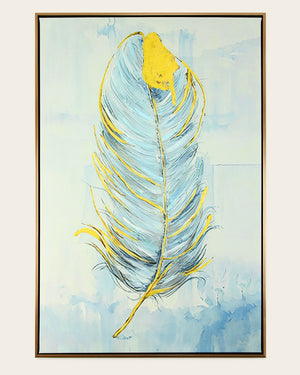 Golden Quill feather canvas art front view in a rose gold frame