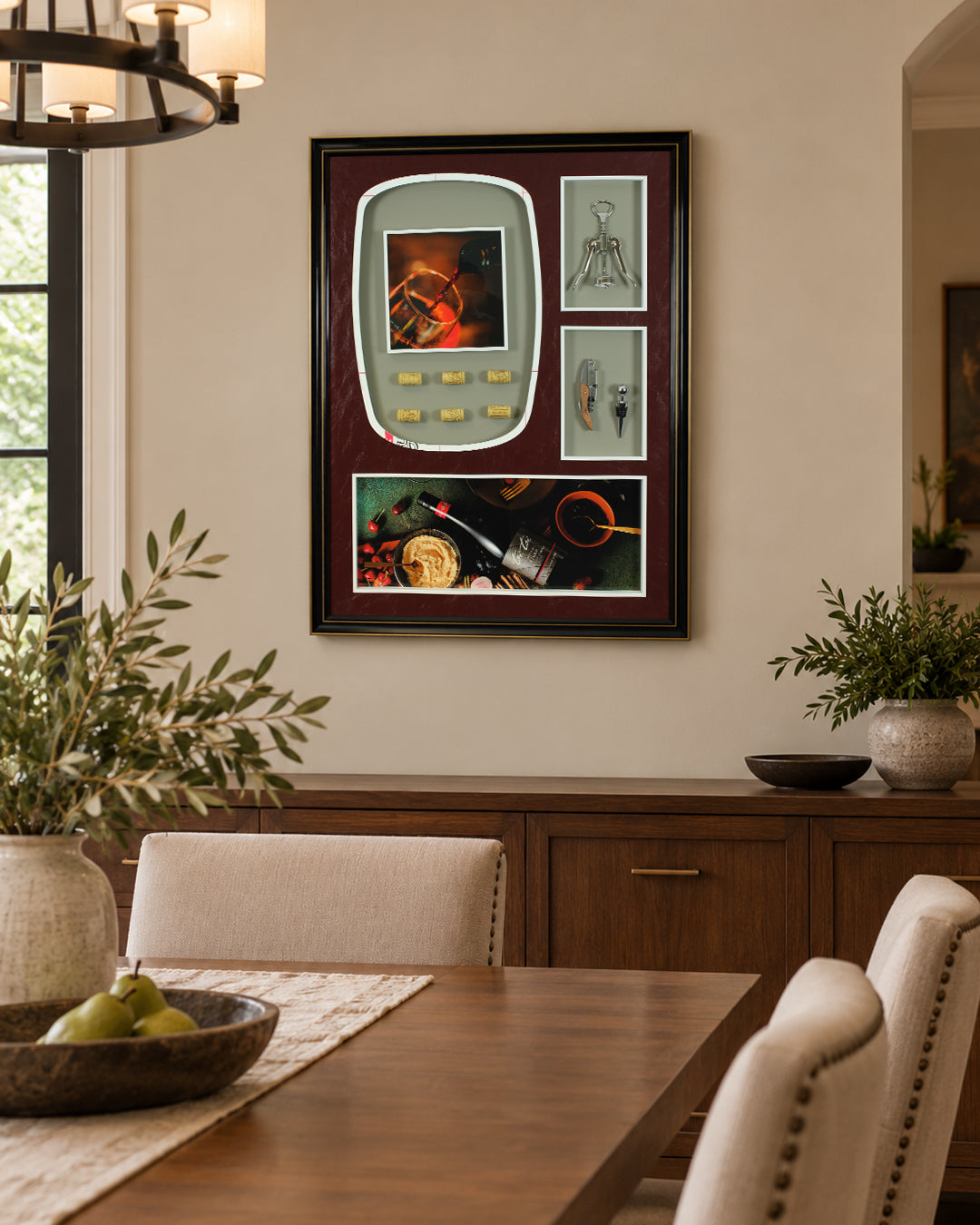 In Vino wine 3D shadow box wall art in a dining room