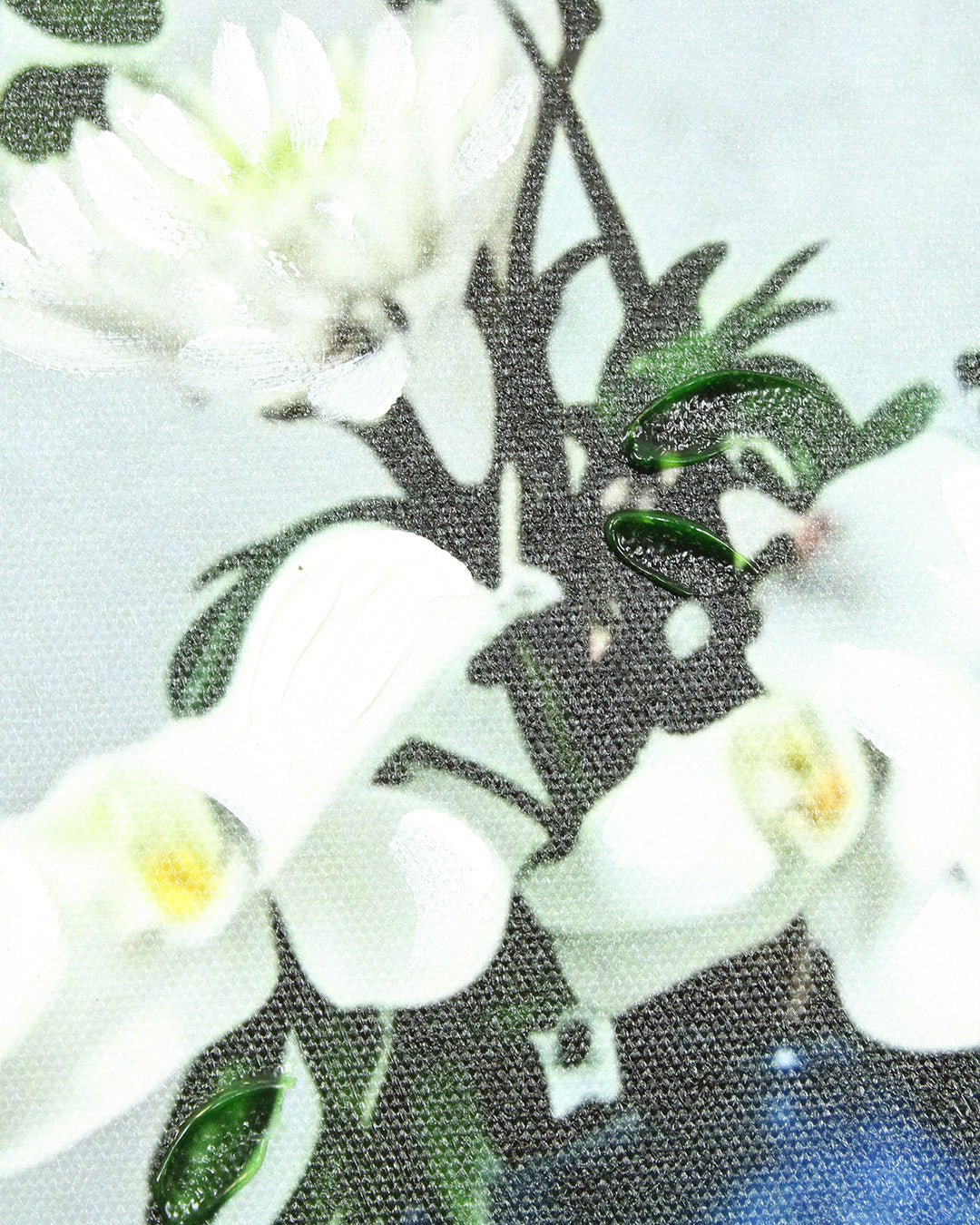 Indigo Grace flower vase wall art close-up of the white flowers