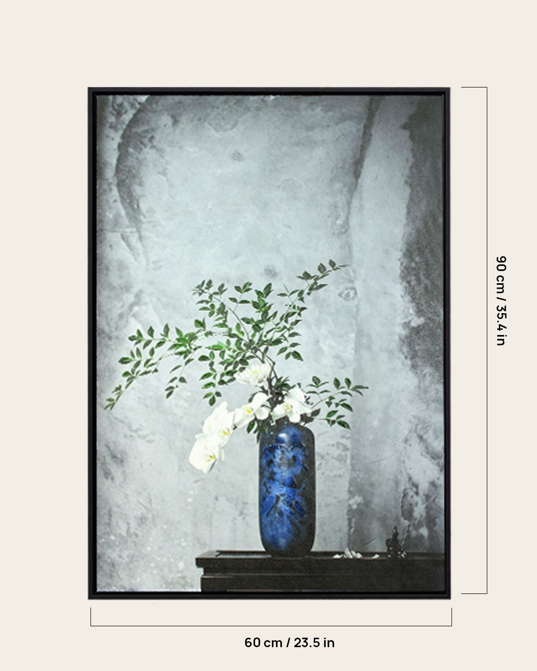 Indigo Grace flower vase wall art 60 x 90 cm dimensions