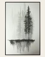 Ink & Pine monochrome tree wall art front view in a black frame