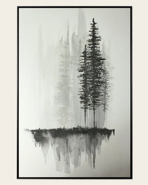 Ink & Pine monochrome tree wall art front view in a black frame
