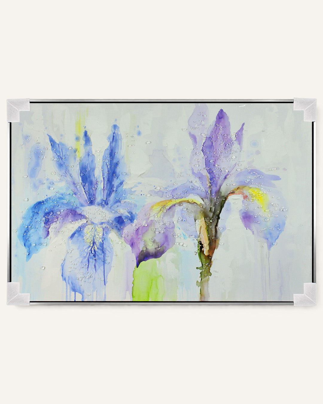 Iris & Ink blue iris resin wall art with corner protectors for delivery