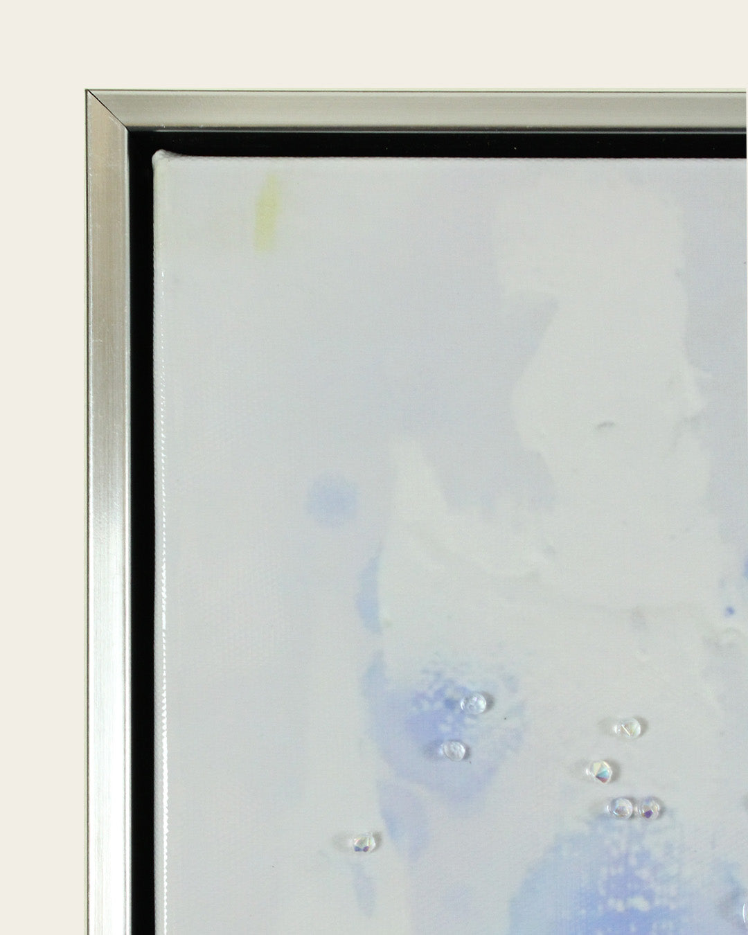 Iris & Ink blue iris resin wall art silver and black frame corner detail