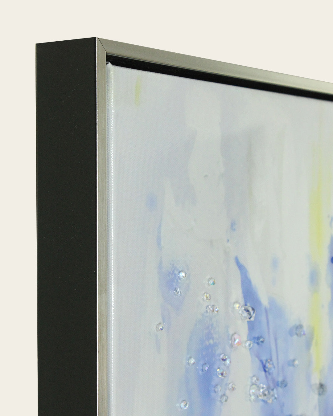 Iris & Ink blue iris resin wall art side profile of the silver and black frame