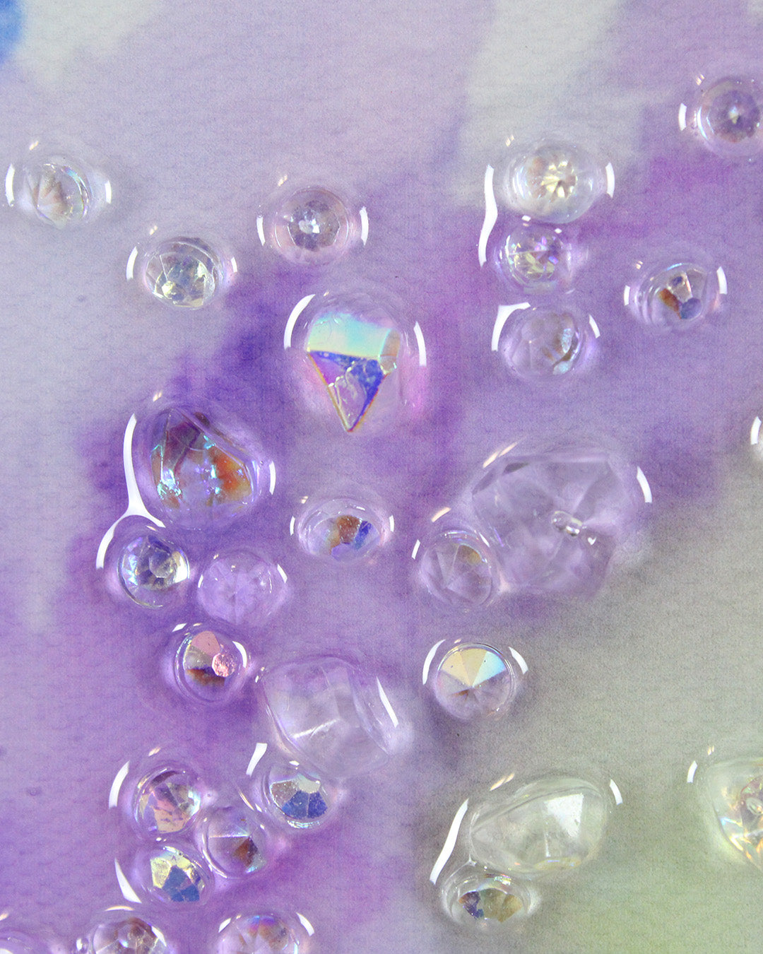Iris & Ink blue iris resin wall art close-up of the purple petals and crystals