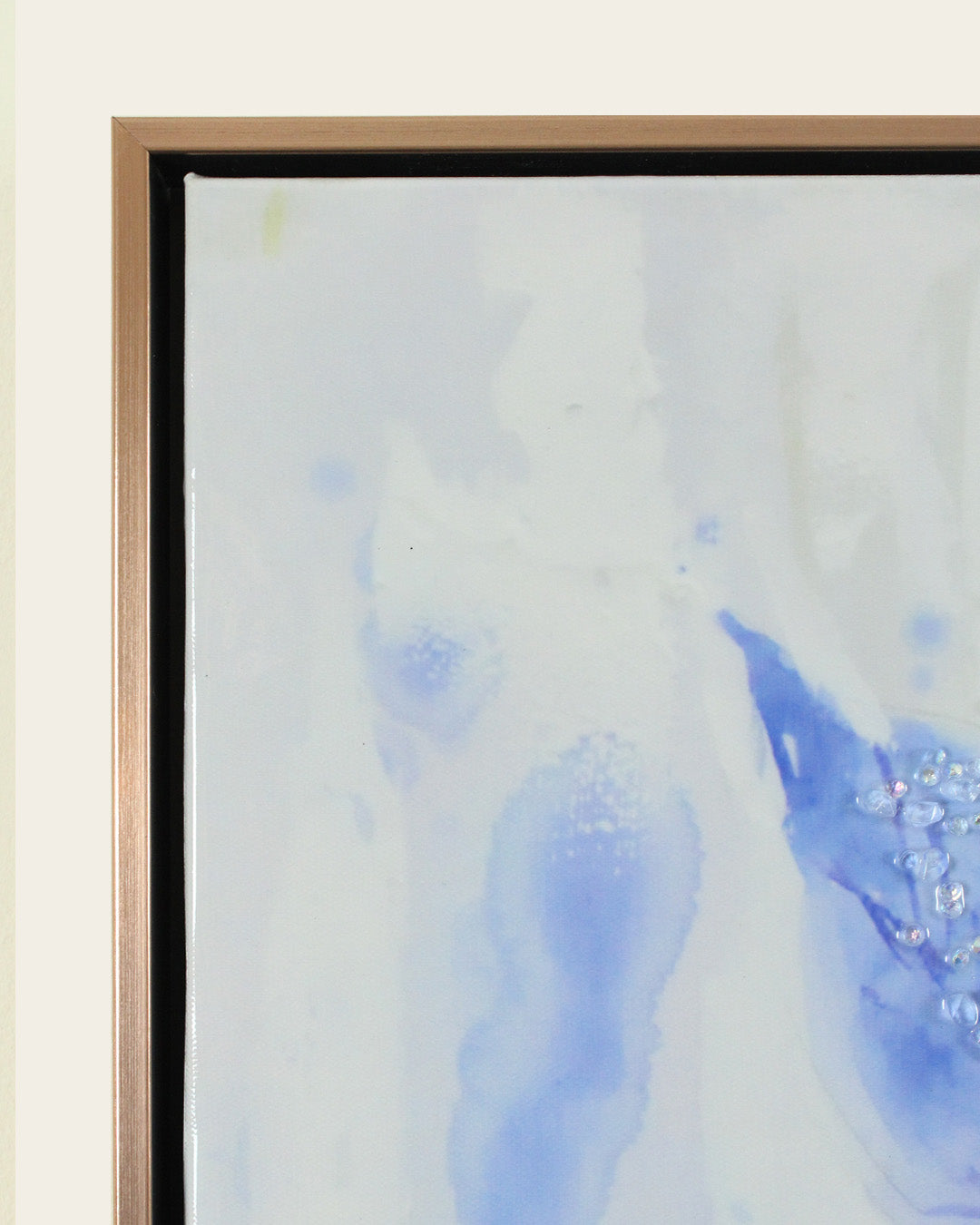 Iris & Ink blue iris resin wall art rose gold frame corner detail