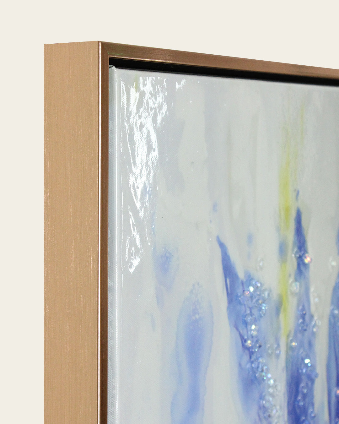 Iris & Ink blue iris resin wall art side profile of the rose gold frame