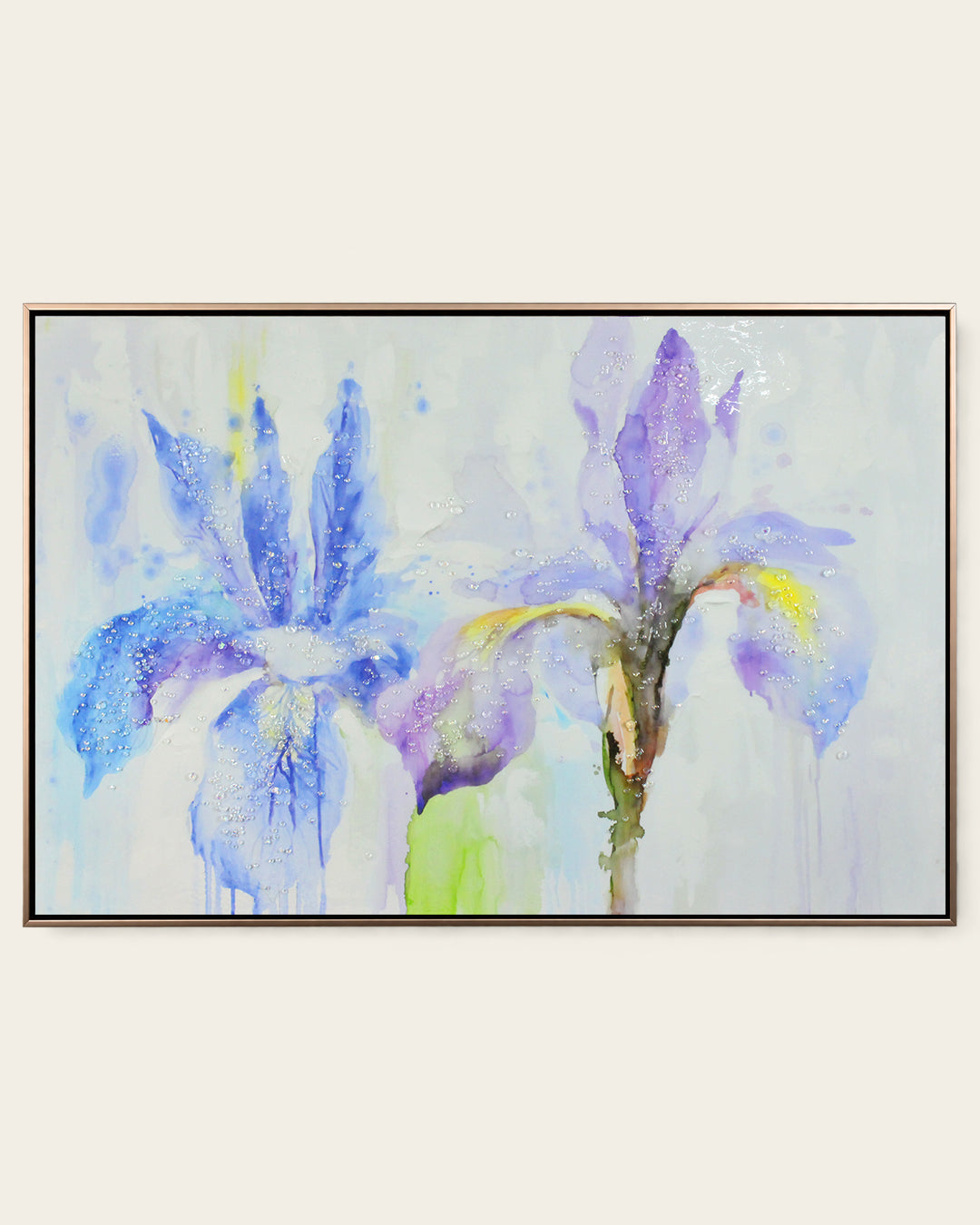 Iris & Ink blue iris resin wall art front view in a rose gold frame