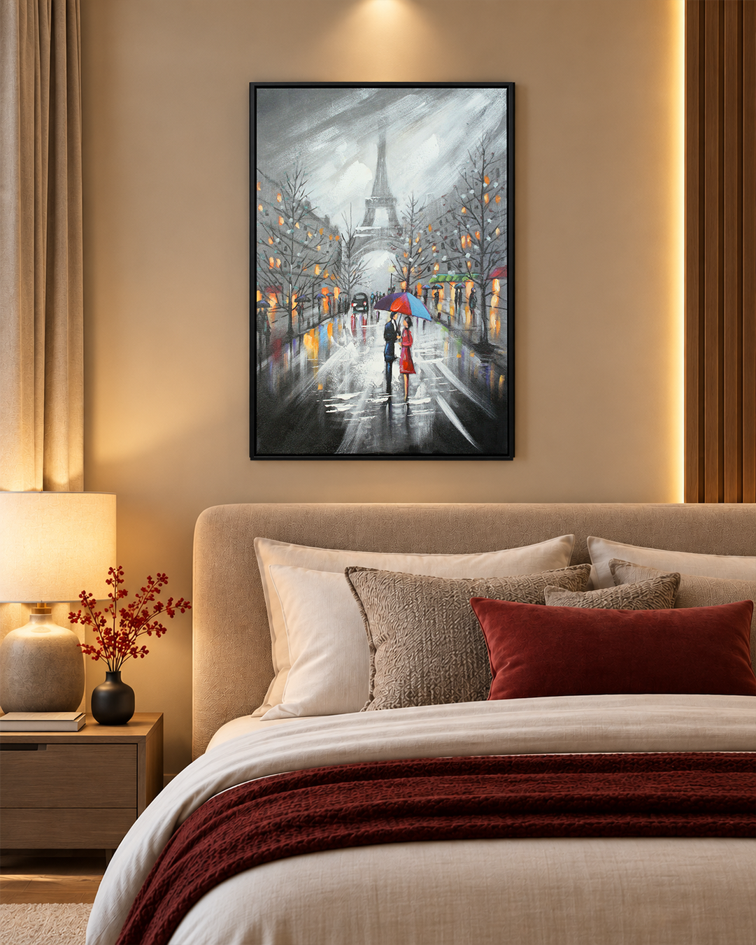 It's in the Air Paris street canvas art above a bed in a bedroom
