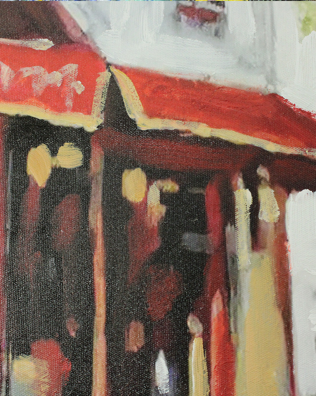 La Terrasse parisian bistro wall art close-up of the red café awning