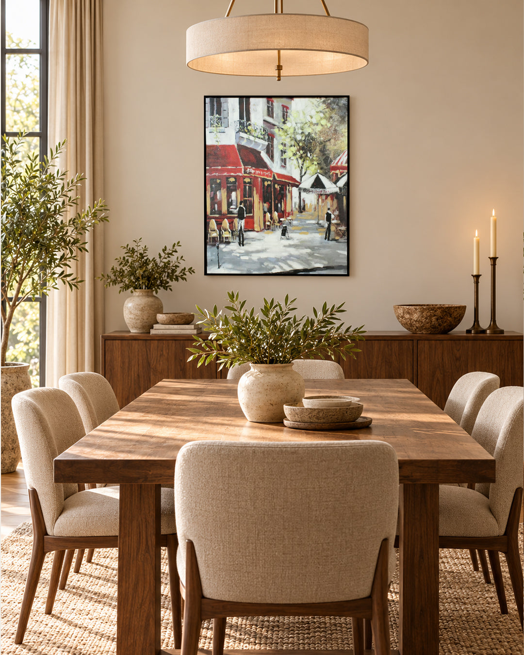 La Terrasse parisian bistro wall art above a dining table