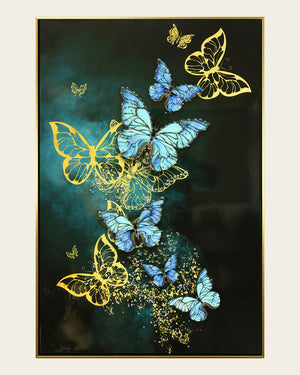 Lapis Aloft butterfly resin wall art front view in a gold and black frame