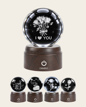 Love and romance crystal globes on wooden LED bases